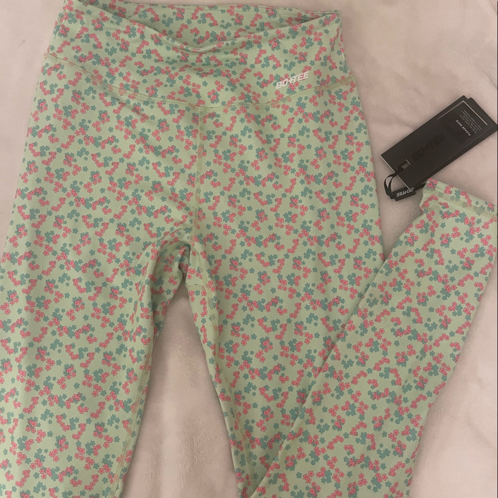 Bo + Tee green floral leggings
